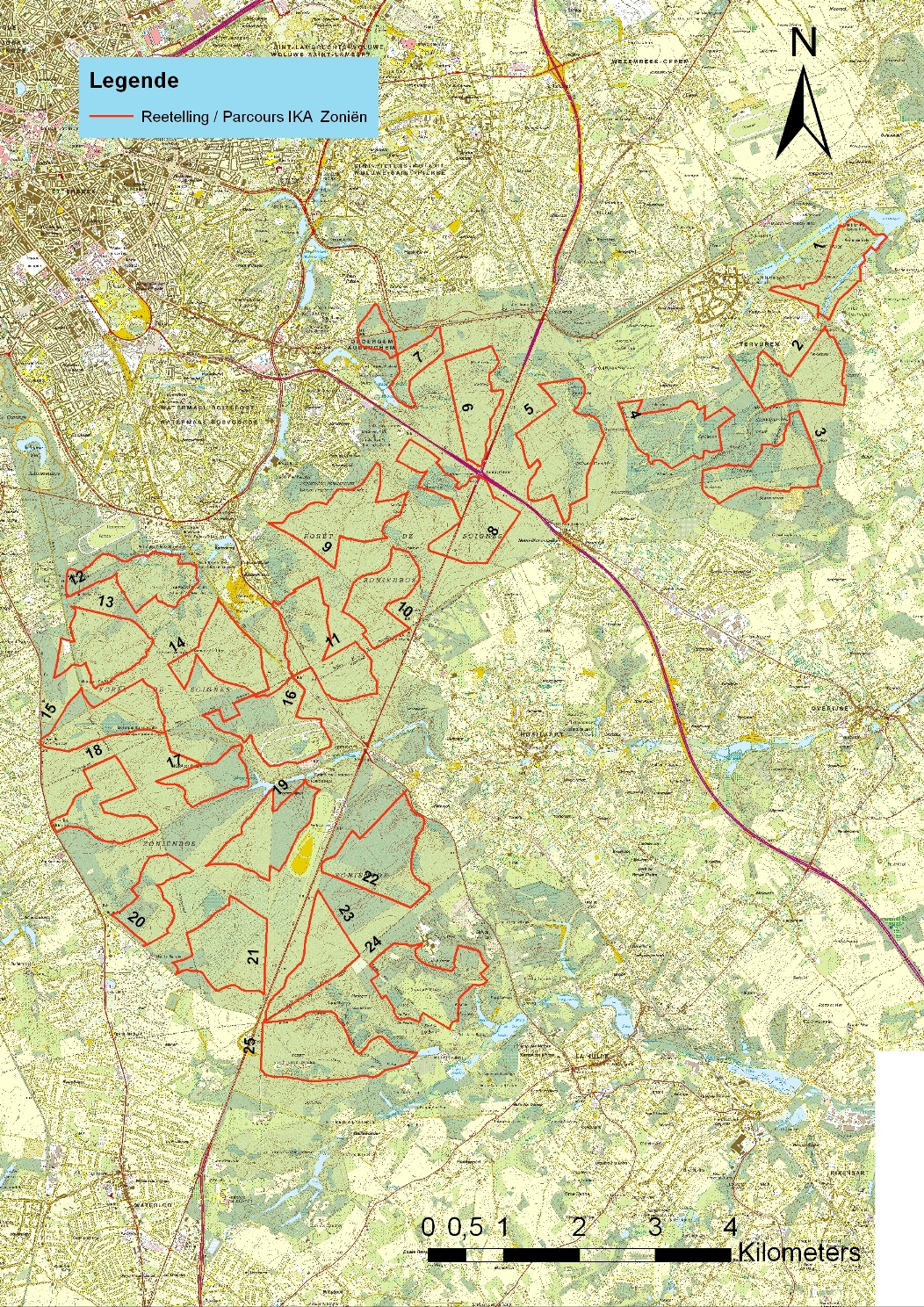 Vue d’ensemble des parcours d’IK sur le massif sonien. Le parcours n°1 a été utilisé en 2008 et abandonné par la suite.