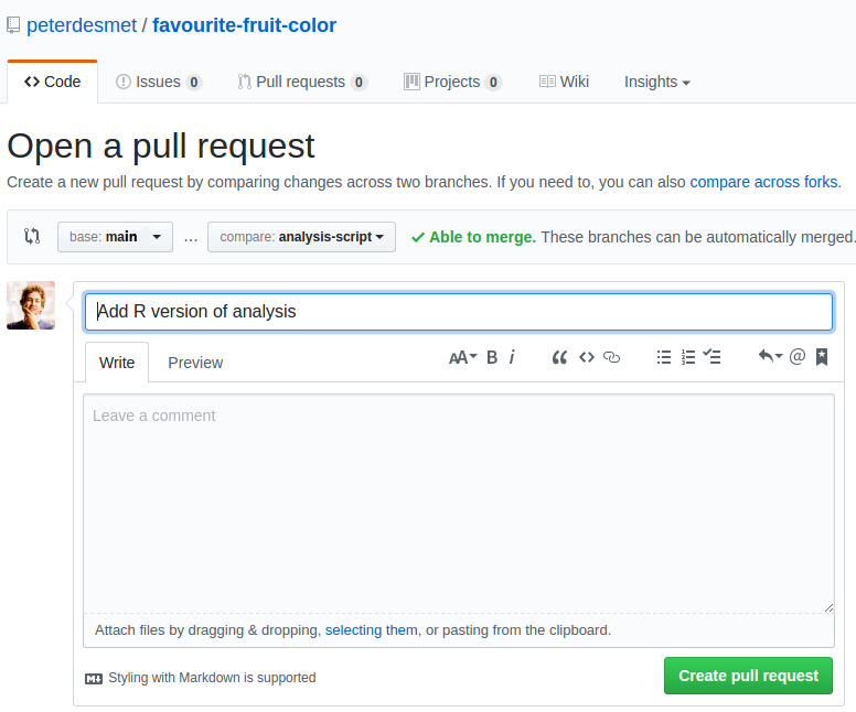 Adapt Github message and start pull request