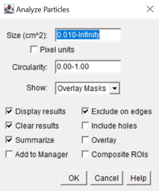 Analyze Particles scherm