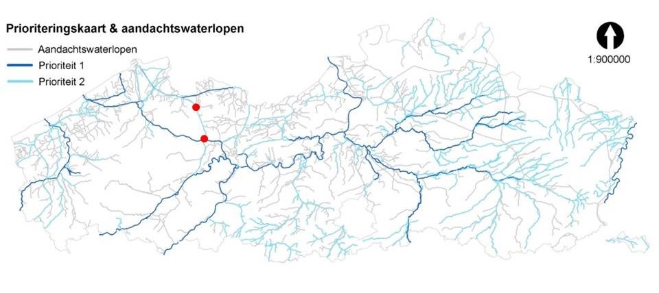 Ligging van Balgerhoeke en Schipdonk op de prioriteitenkaart voor de Vlaamse waterlopen