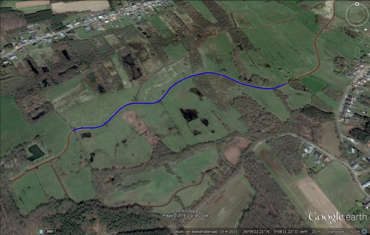 Deelgebied Schurfert waar meanders over een lengte van ca. 0,7 km worden ingeschakeld (Foto Google earth 2016).