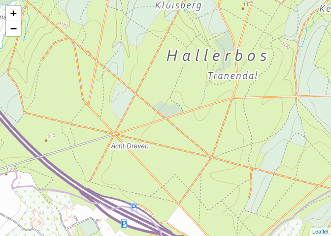 Leaflet map with the GRB-basiskaart, hunting ground and theOpenStreetMap (OSM) asbackground