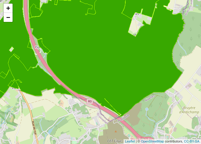 Leaflet map of hunting grounds with the OpenStreetMap in thebackground